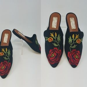 Embroidered Black Rose Textile Gauze